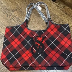 Victoria's Secret Red and Black Plaid Tote